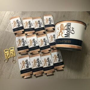 Modelo Oro Cerveza Beer Ice Bucket 12 Koozies 2 Bottle Openers Bundle NEW